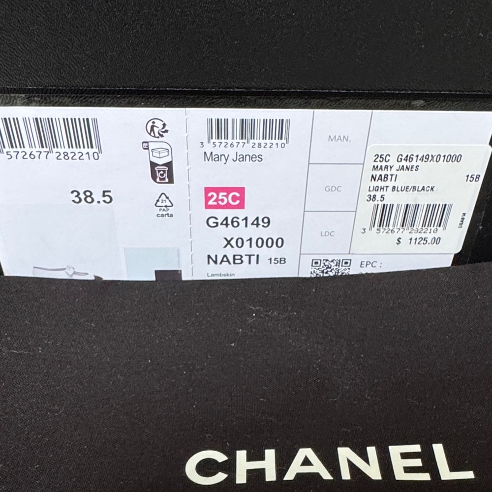 CHANEL Women's Light Blue and Black Flats with Bow - Picture 2 of 7